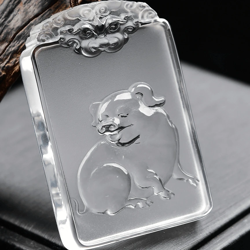天然白水晶生肖猪吊坠，晶体通透干净，白水晶猪吊坠