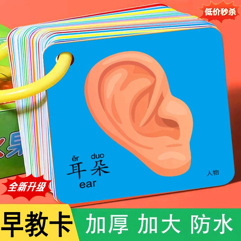 宝宝认知卡片0-3岁看图识认物早教卡动物卡片幼儿五官数字认知书