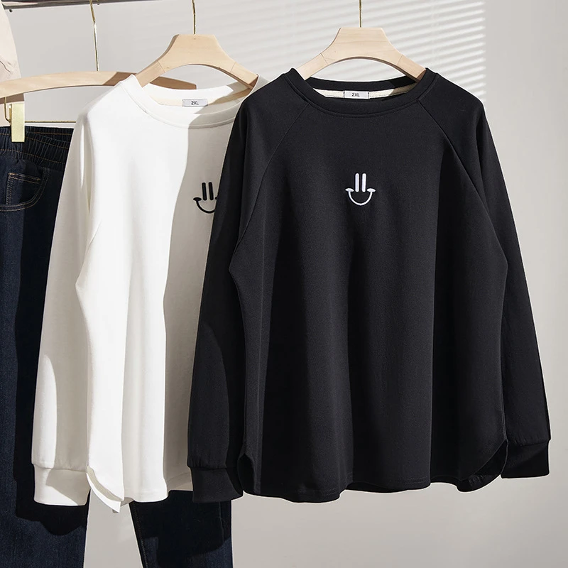 【唯欣】春秋新款胖MM大码300斤特肥韩版显瘦长袖绣花圆领T恤S5257