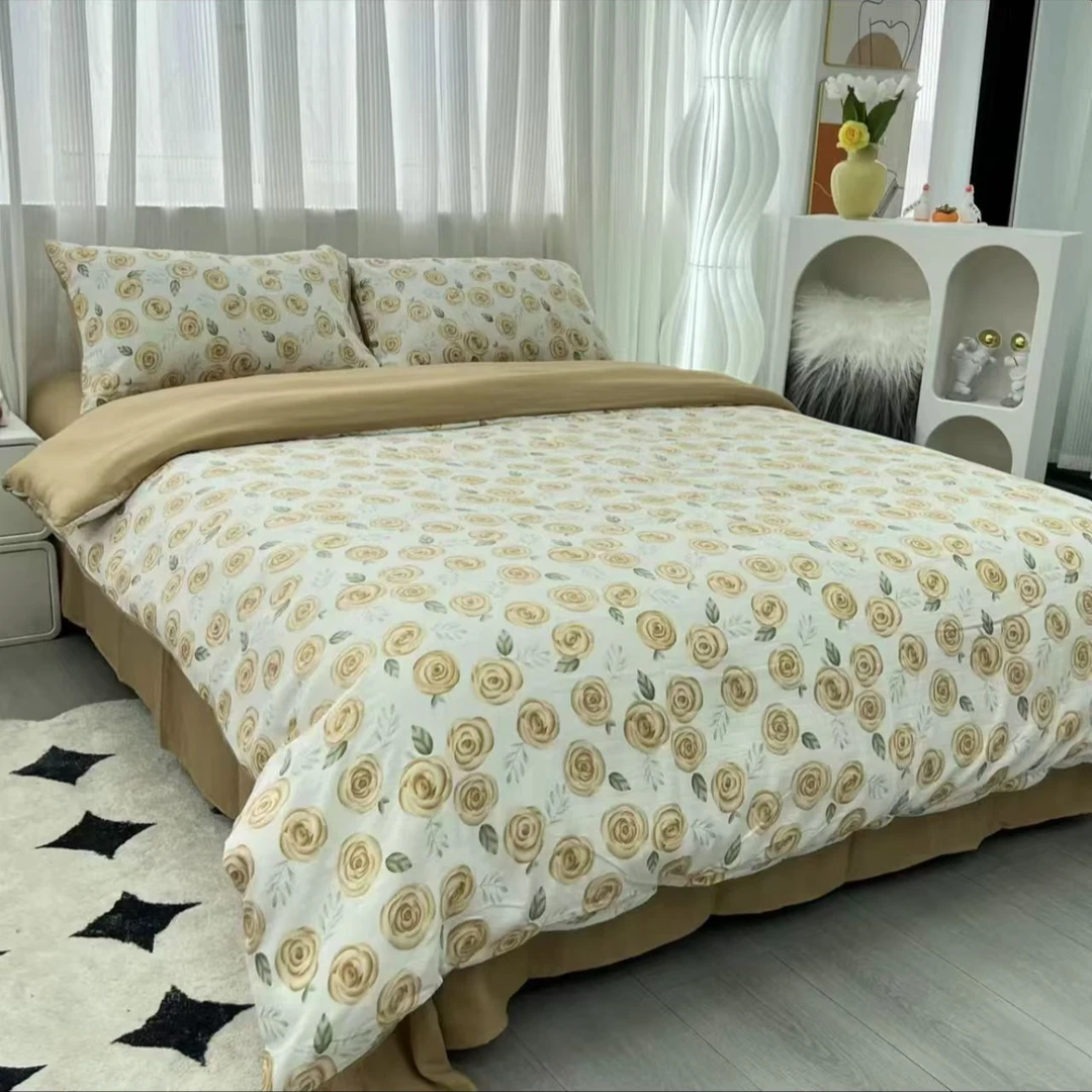 【董事长专属】双层纱亲肤加柔超厚四件套-玫瑰黄