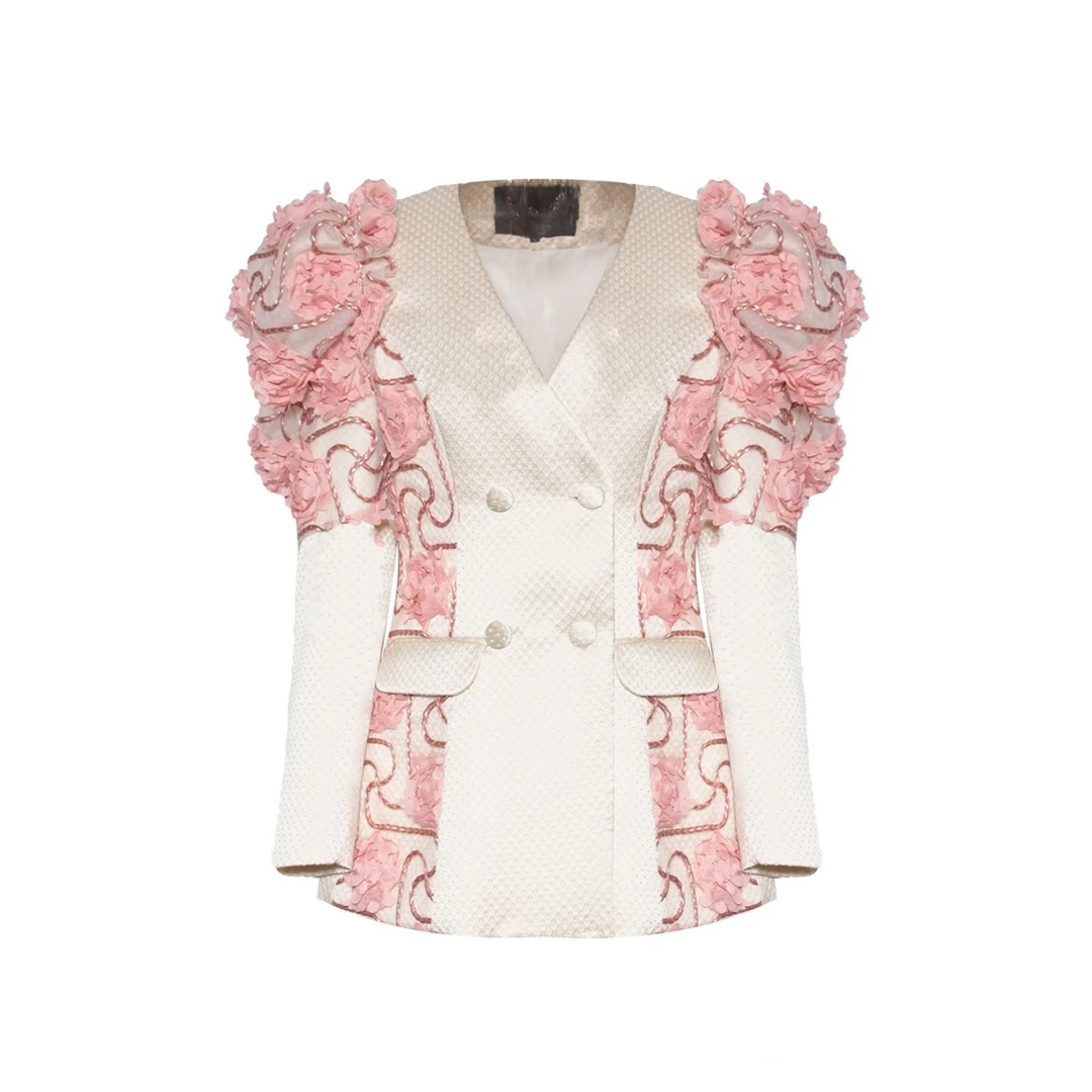 CHICCO MAO【官方正品】米织点立体粉花无领西服裙C222-X-1396-58