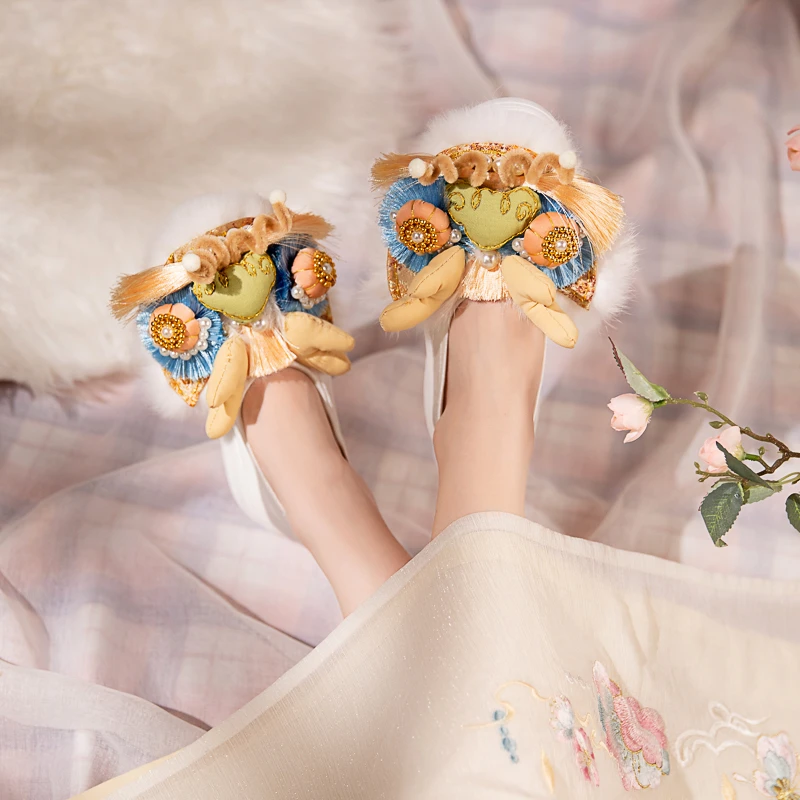 龙腾虎跃厚底国风刺绣龙头贴布虎头鞋民族风绣花鞋单手工diy制作