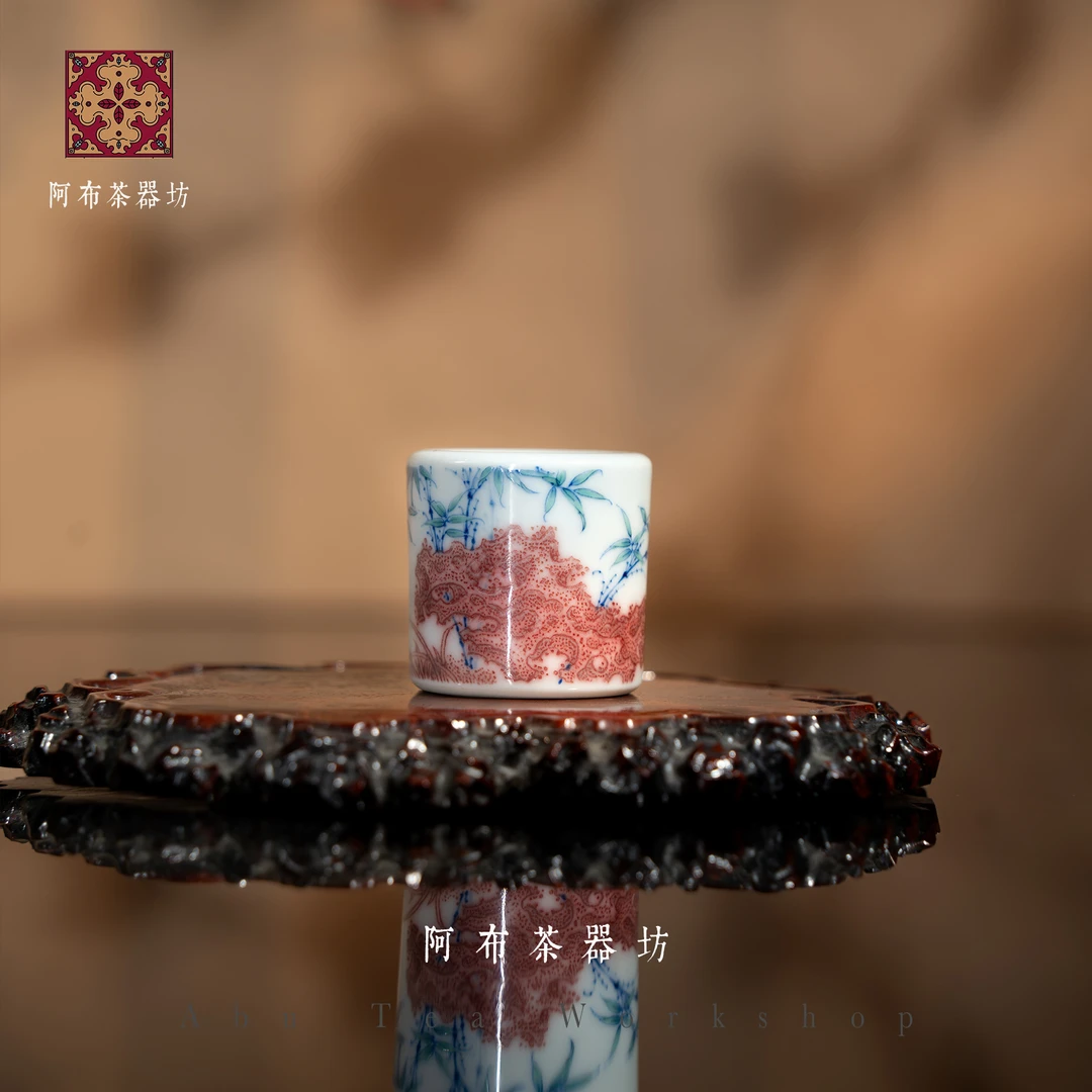 【阿布茶器白瓷中式坊】毅品窑-斗彩石竹盖置家用陶瓷茶具高档