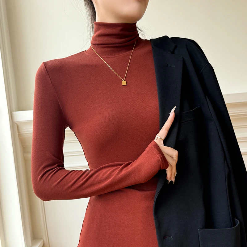 打底衫女秋冬2024内搭堆堆高领显瘦洋气百搭黑色上衣修身长袖