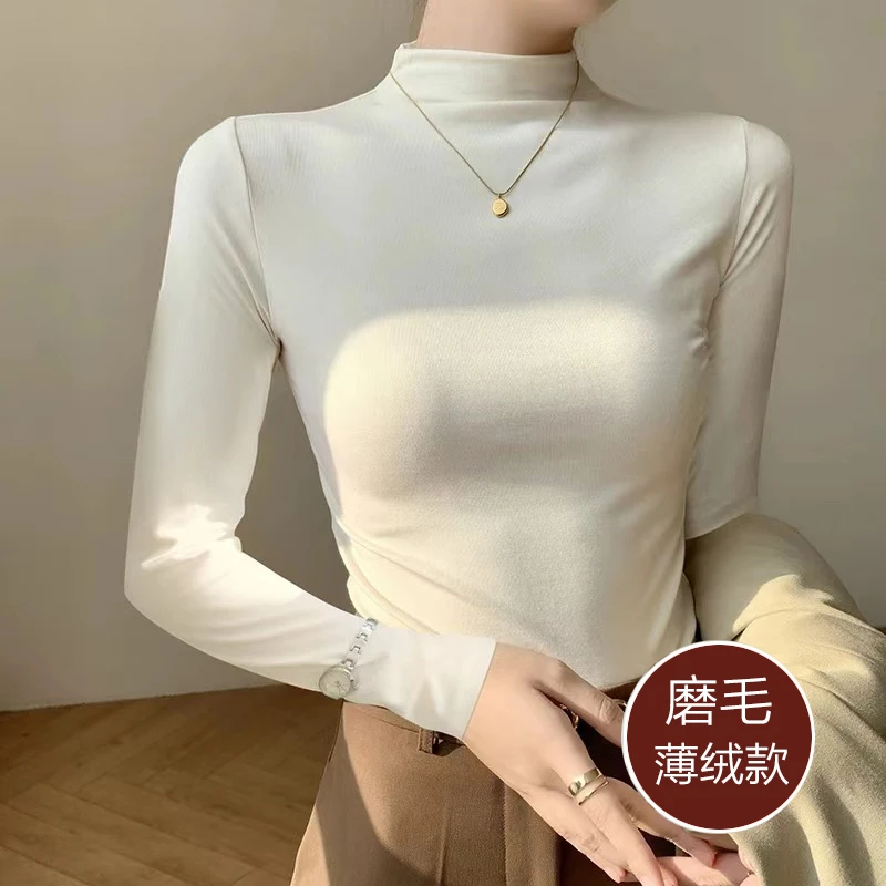 磨毛加绒秋冬打底衫女2024内搭显瘦洋气百搭黑色上衣修身长袖