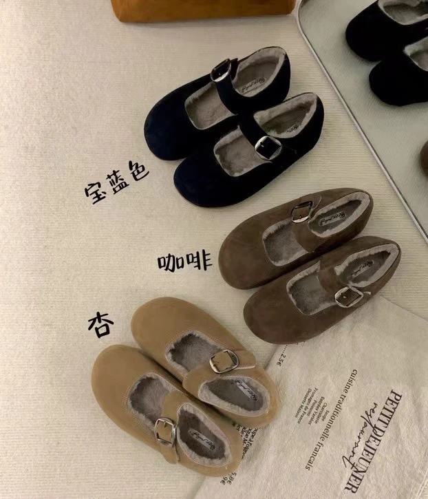 H 2440-30 内增高玛丽珍豆豆鞋女秋冬2024新款复古勃肯单鞋加绒女