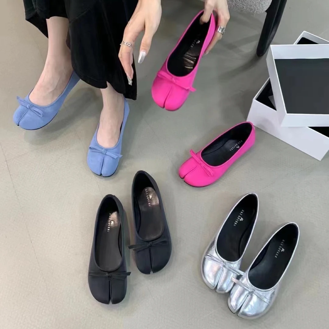 B 7800-11 分趾猪蹄脚单鞋女平底春秋新款复古银色奶奶鞋一脚蹬