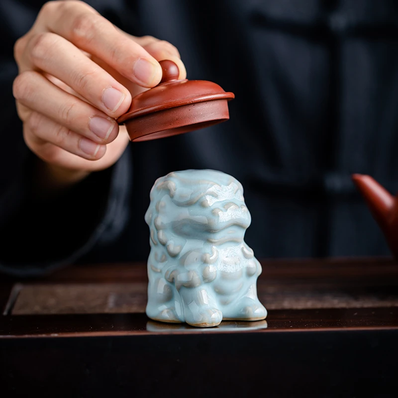 盖置盖托汝窑开片可养茶器盖置茶宠放置盖子中式复古狮子汝瓷置盖