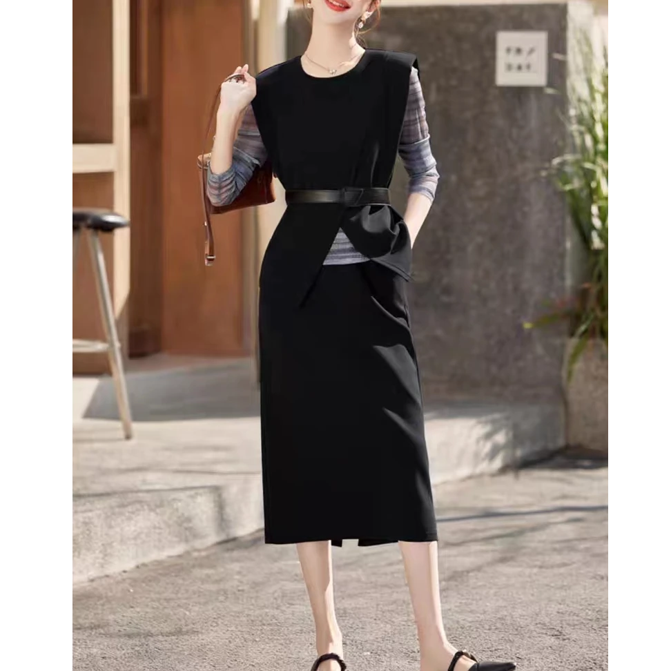 X108 秋季新款时尚洋气显瘦气质通勤轻熟百搭三件套裙JR