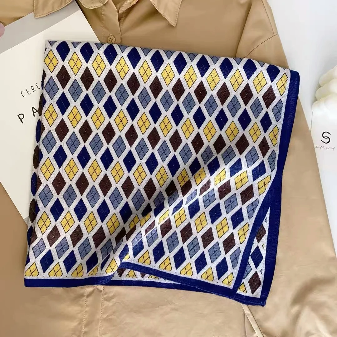 菱形格子围巾65*65cm方巾女士春秋洋气领巾丝巾围巾披肩围脖