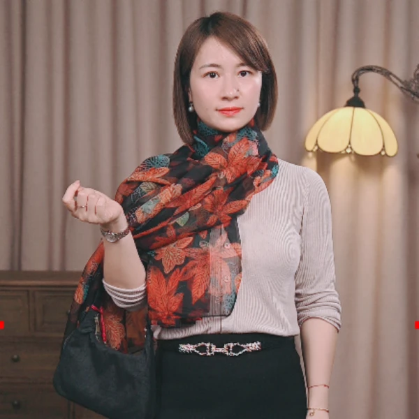 围美人红枫叶优柔纱气质沙滩巾防晒丝巾空调披肩长巾围巾BC2307