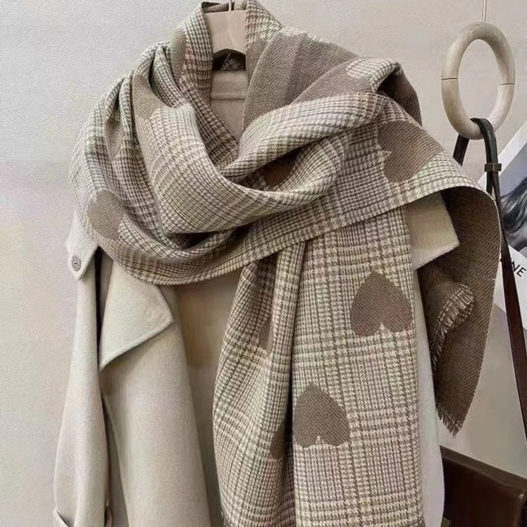 围美人【浪漫桃心】时尚百搭仿羊绒大长巾披肩60*180秋冬保暖围巾