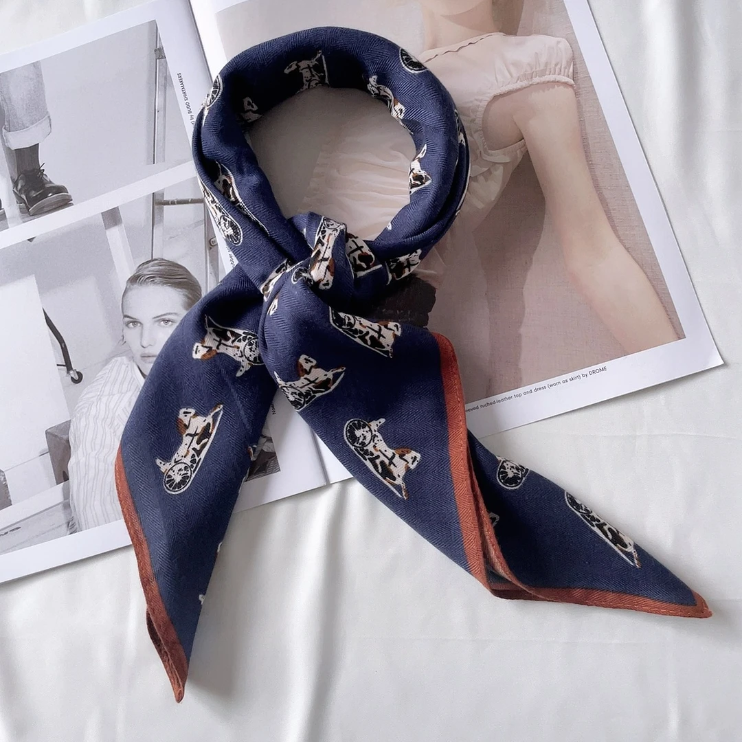 丝巾法式发带春秋懒人蓝色小马女方巾65*65cm装饰领巾头巾飘带