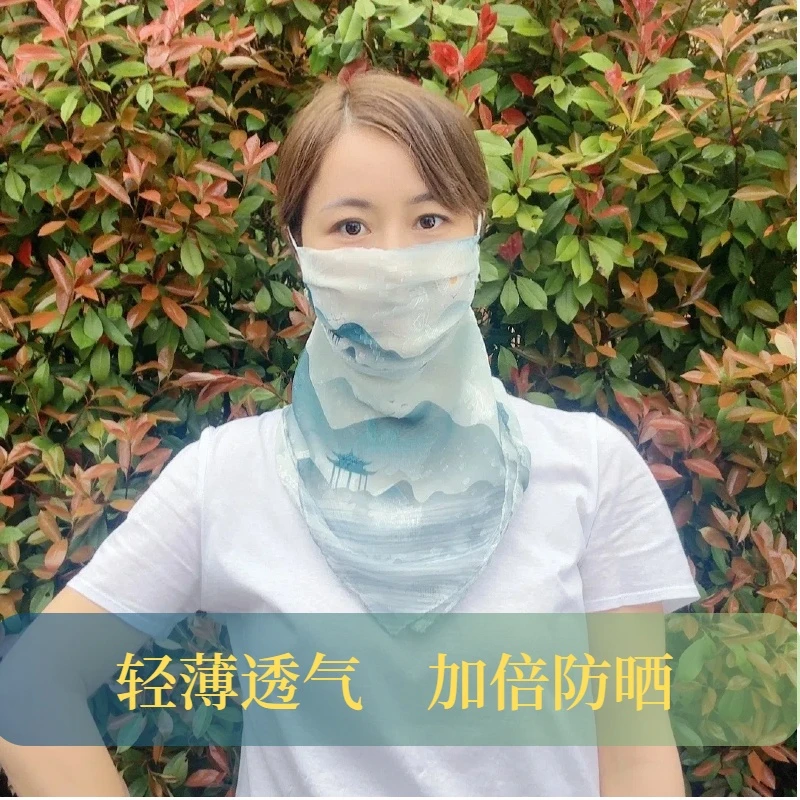 围美人春夏时尚百搭女士遮阳防晒骑车开车日常多功能丝巾薄款面纱