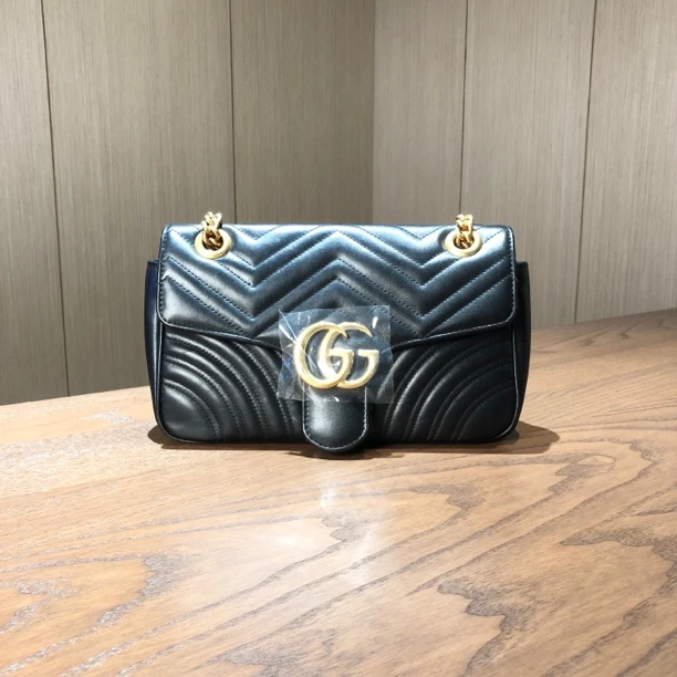 99新 Gucci古驰 马蒙26黑金链条包 尺寸26×15
