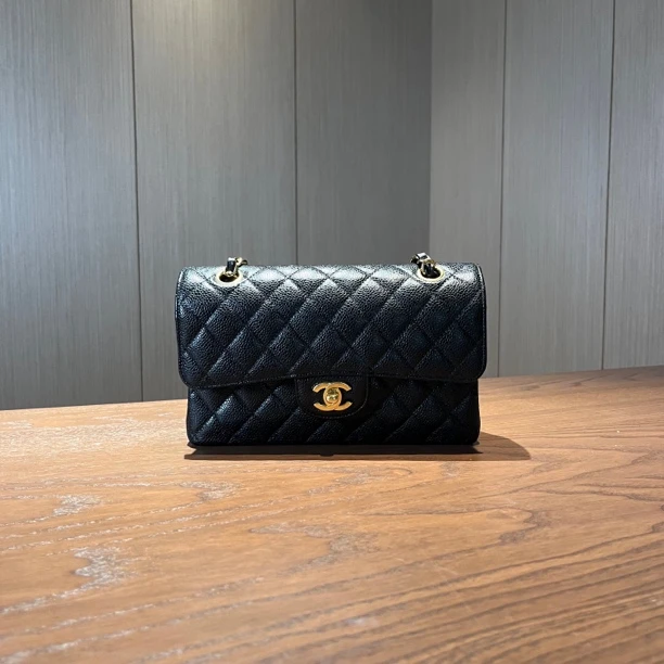 99新 Chanel/香奈儿 cf双盖黑金荔枝芯片款链条包 尺寸22×14 jm