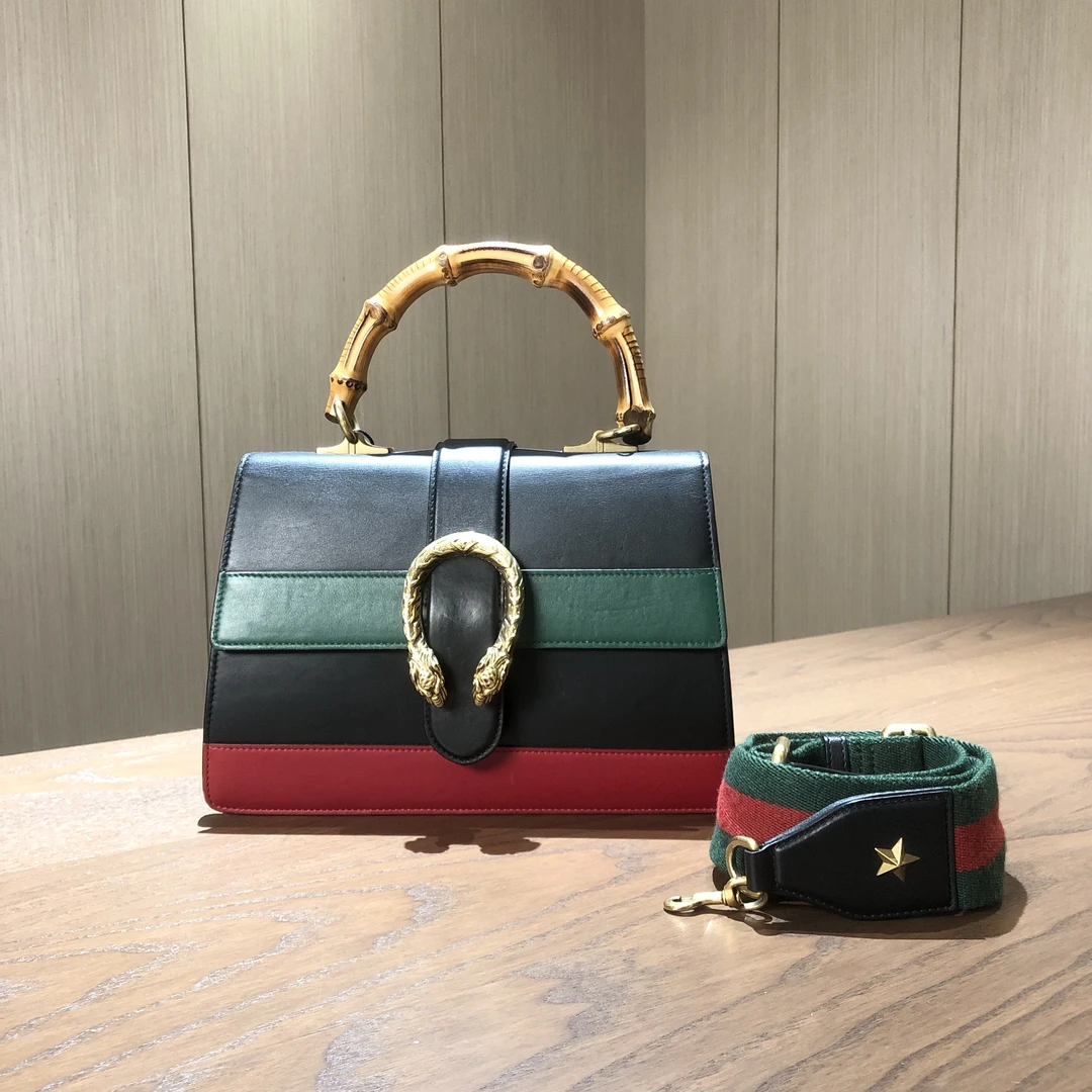 99新 GUCCI/古驰 酒神系列竹节手提包 尺寸26×19