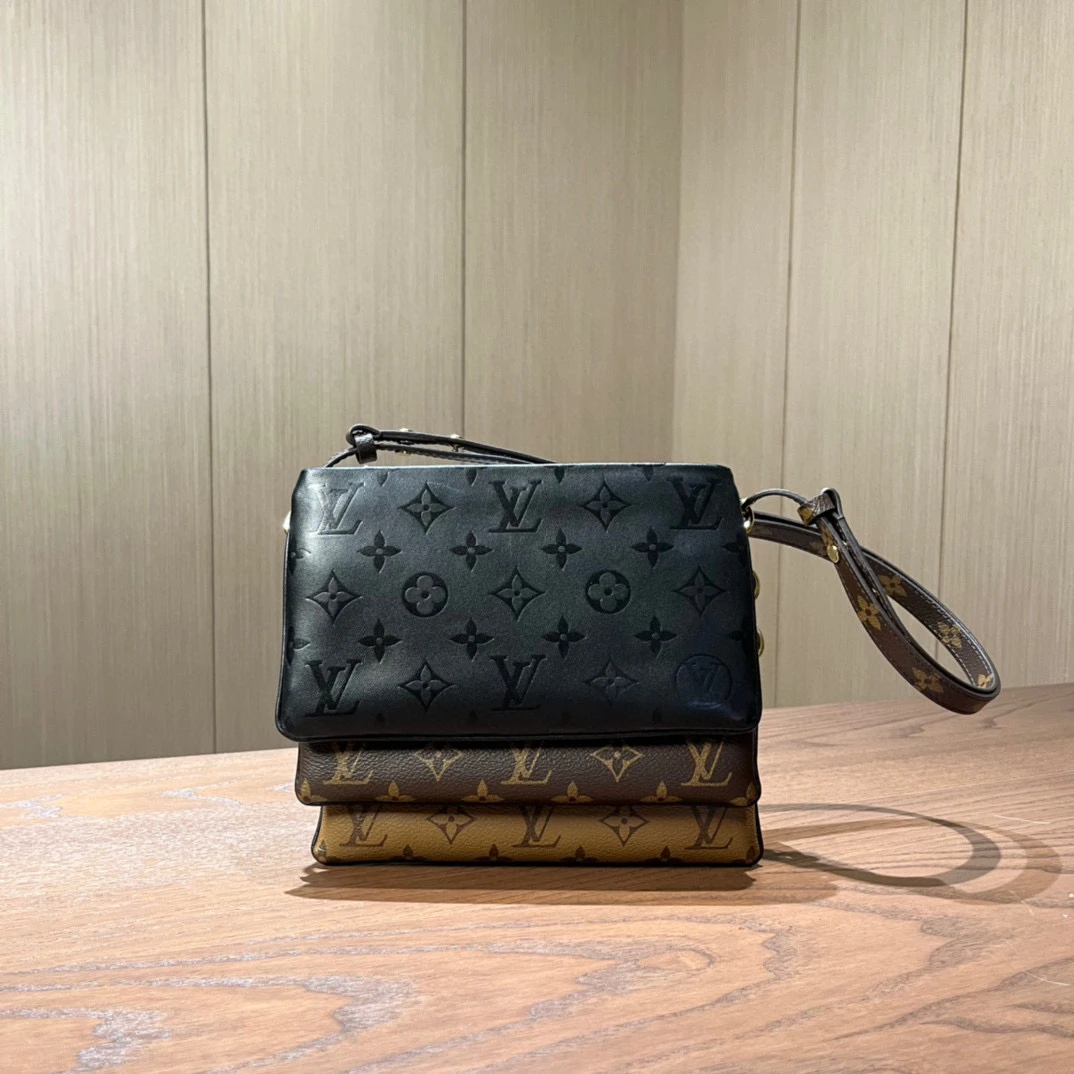 99新 LouisVuitton/路易威登 老花焦糖拼皮三合一斜挎包尺寸21x12