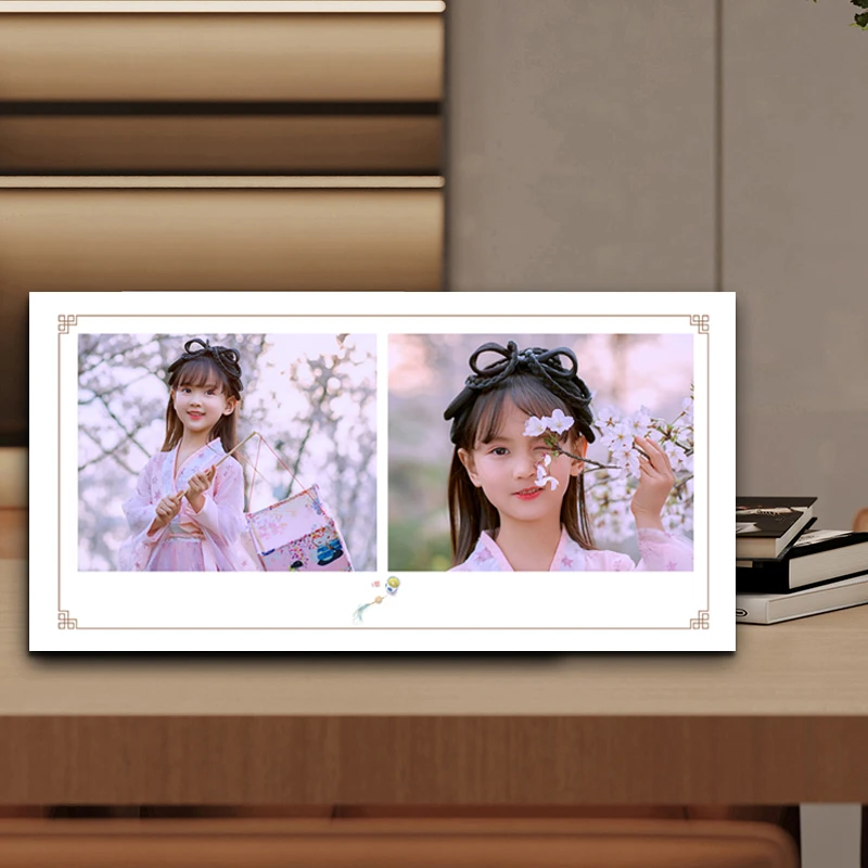 完美水晶二宫格C款摆台照片定制影楼同款时尚高清亲子婚纱情侣照