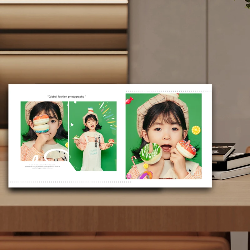 完美水晶横版三宫格摆台照片定制影楼同款时尚高清亲子婚纱情侣照