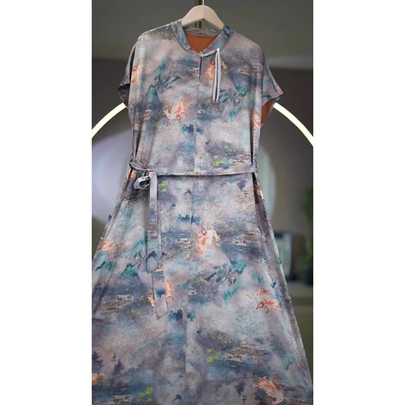 只影天涯！T1197新中式气质显瘦连衣裙