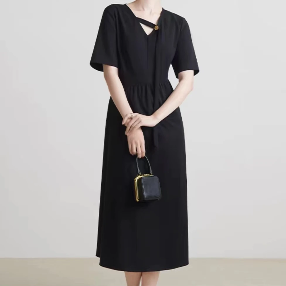 2024夏季新品小众设计感拼接显瘦连衣裙T1123