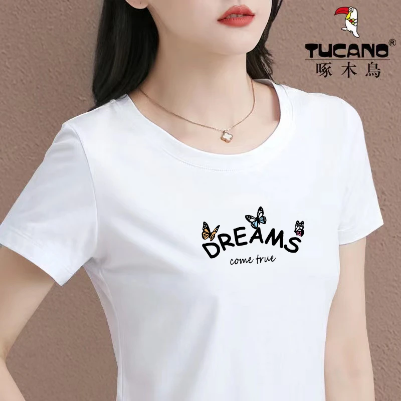 啄木鸟正品短袖T恤女夏季2023新款洋气减龄圆领薄款透气速干上衣