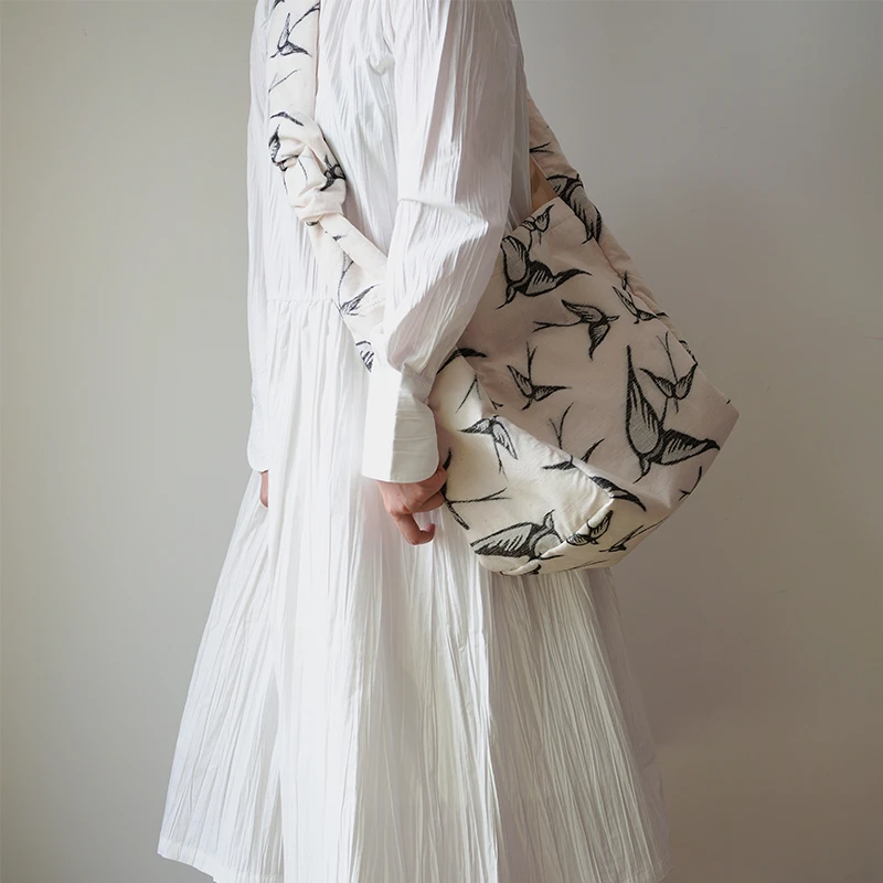 housedesign原创2024帆布单肩包时尚小众大容量文艺复古斜挎女包