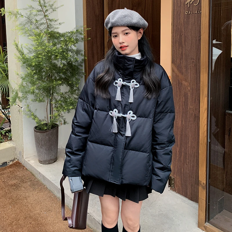 黑色新中式国风盘扣棉衣棉服女冬季2024新款加厚保暖设计感小棉袄