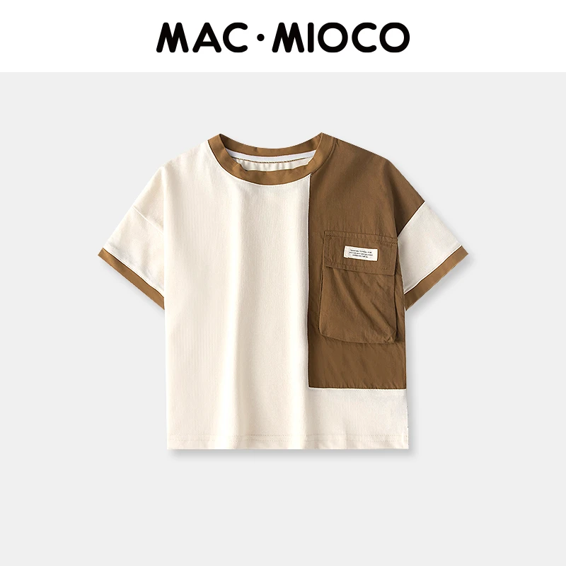 MACMIOCO男童短袖t恤儿童夏装2023新款拼色圆领潮帅洋气上衣51612