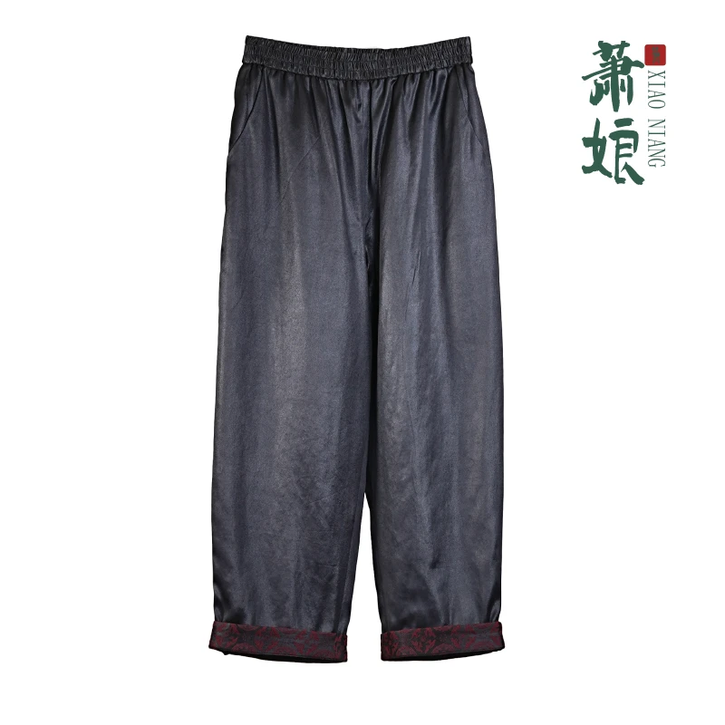 萧娘【古韵】小重缎香云纱新中式百搭休闲桑蚕丝直筒裤子中国风1713