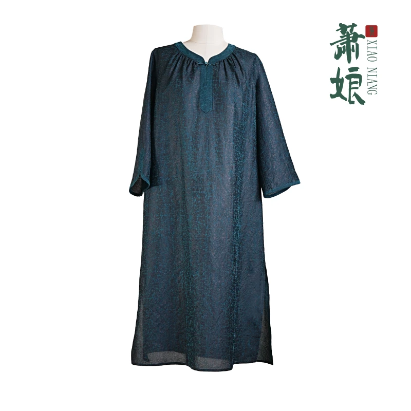 萧娘【水仙】莨纱香云纱连衣裙新中式中国风复古桑蚕丝女裙1859