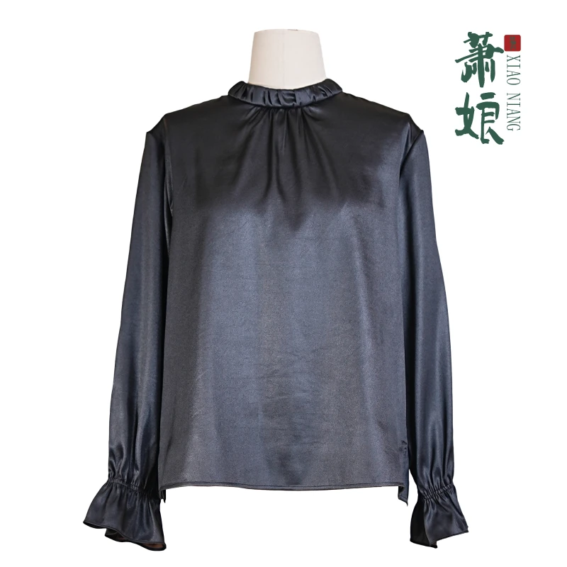 萧娘【星纯】弹力缎香云纱工艺桑蚕丝上衣女新中式国风立领上衣2237