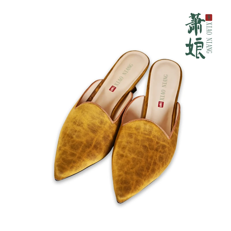 萧娘【包头拖鞋】香云纱百搭低跟简约舒适休闲桑蚕丝包头拖鞋2042