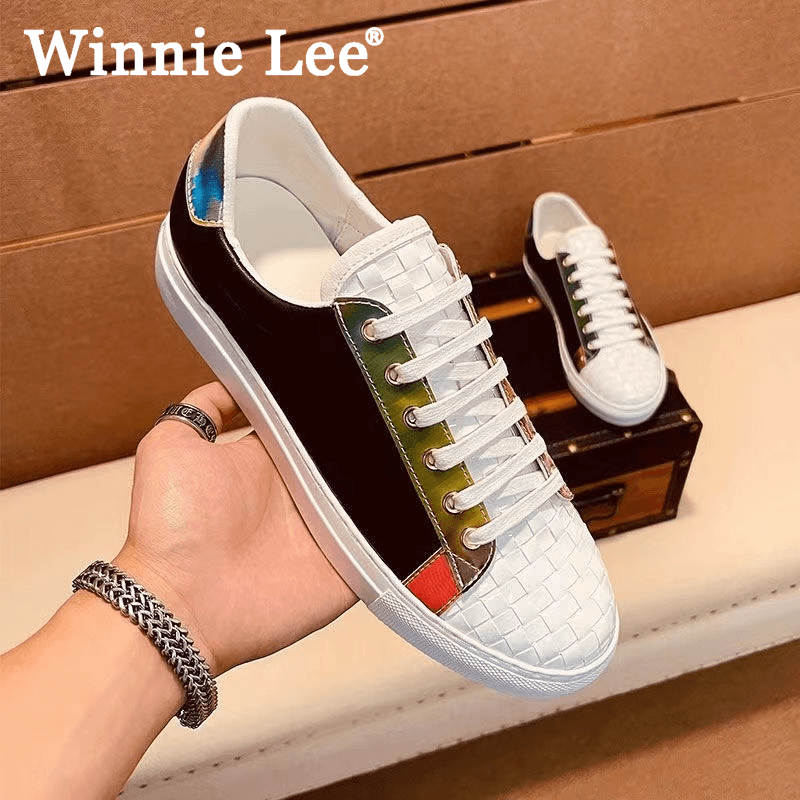 Winnie Lee秋季新款男鞋潮流透气纯皮百搭板鞋男士时尚个性休闲鞋