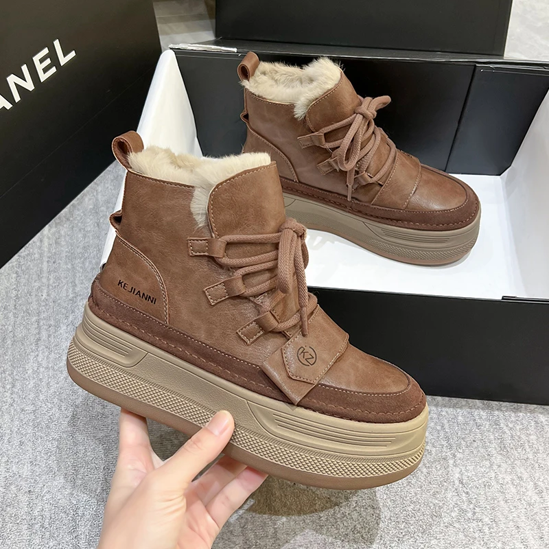 厚底增高雪地靴女2025年冬季新款防滑防水马丁短靴加绒保暖大棉鞋