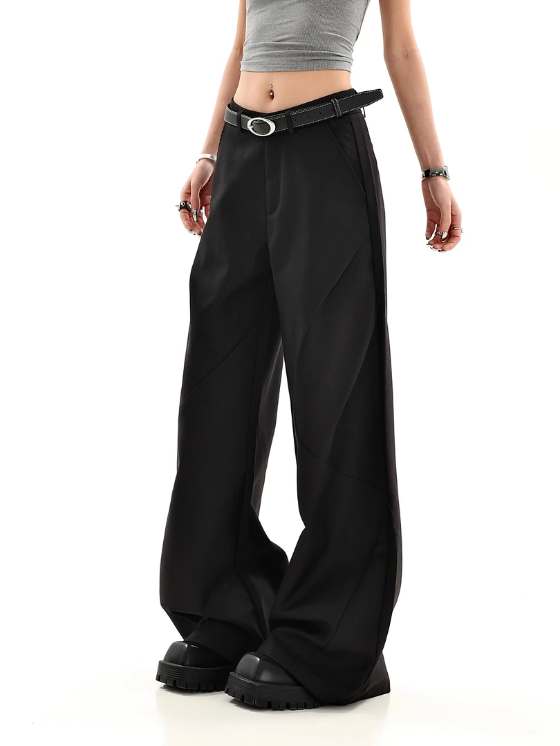 高级感时尚百搭黑色喇叭西装休闲裤阔腿女夏季新款宽松垂坠感长裤