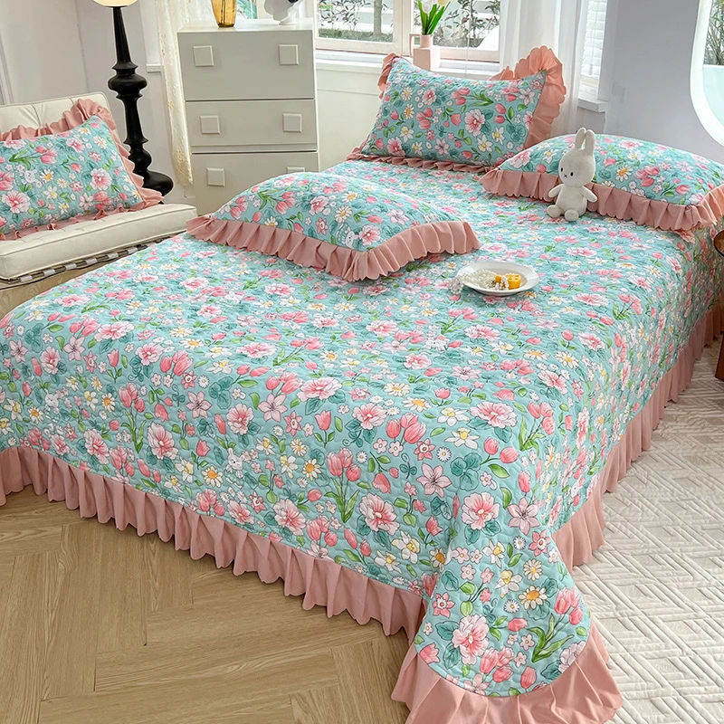 床盖夹棉加厚防滑炕盖绗缝机洗单人网红防滑床单碎花四季榻榻米