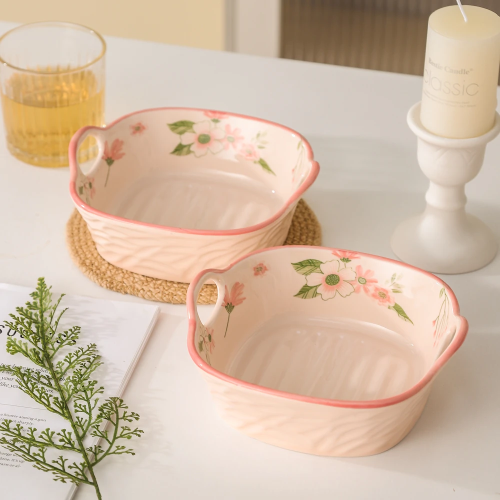 家用陶瓷餐具美二烧釉下彩珊瑚海系列7英寸四方条纹汤碗（2个装）