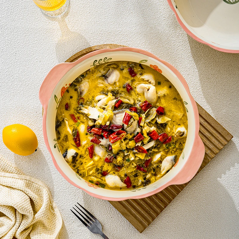 四季花系列家用釉下彩陶瓷餐具12英寸大号汤盆酸菜鱼毛血旺专用