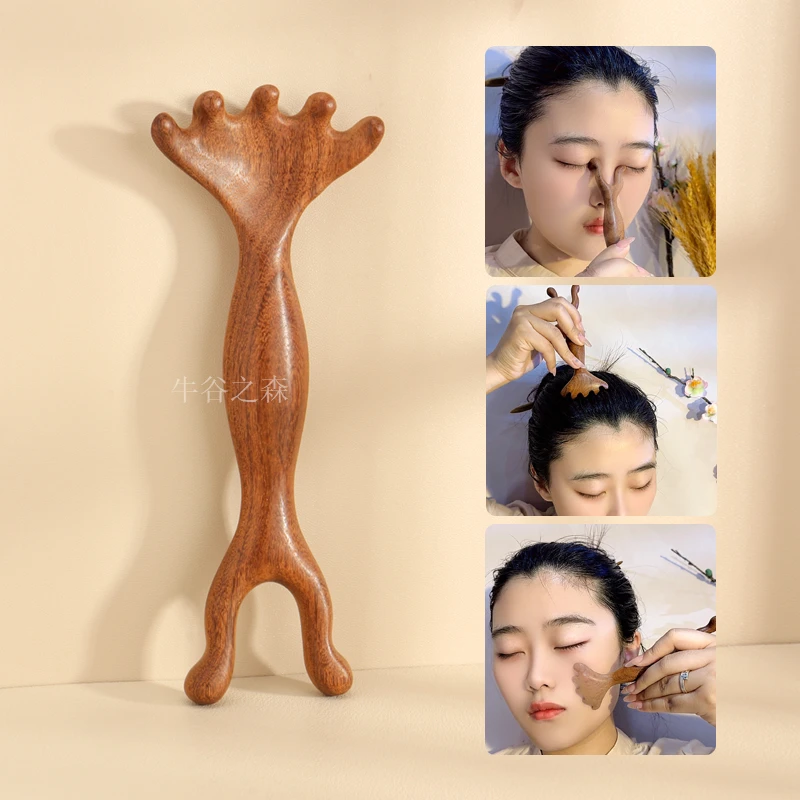 按摩梳金丝檀木五爪梳五指梳挠头抓痒长臂梳头脸梳美鼻器鼻刮耳朵