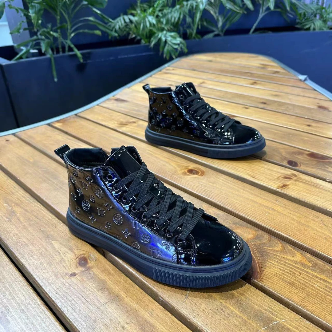 （单棉同款）高帮休闲鞋休闲纯色平跟冬季春秋高帮板鞋拼色2627-26