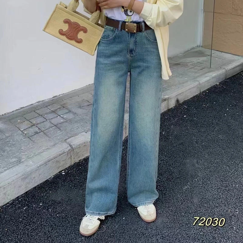 72030-蓝色直筒韩版裤百搭高腰宽松直筒显瘦牛仔阔腿裤女春季薄款