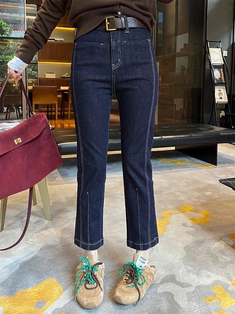 2348-【加绒加厚】新款直筒裤显瘦修身牛仔裤女休闲时尚复古蓝烟管