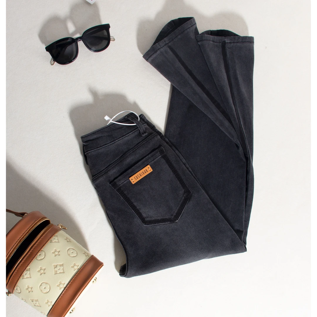 1202-加绒爆款九分牛仔裤女直筒新款小个子高腰烟管裤