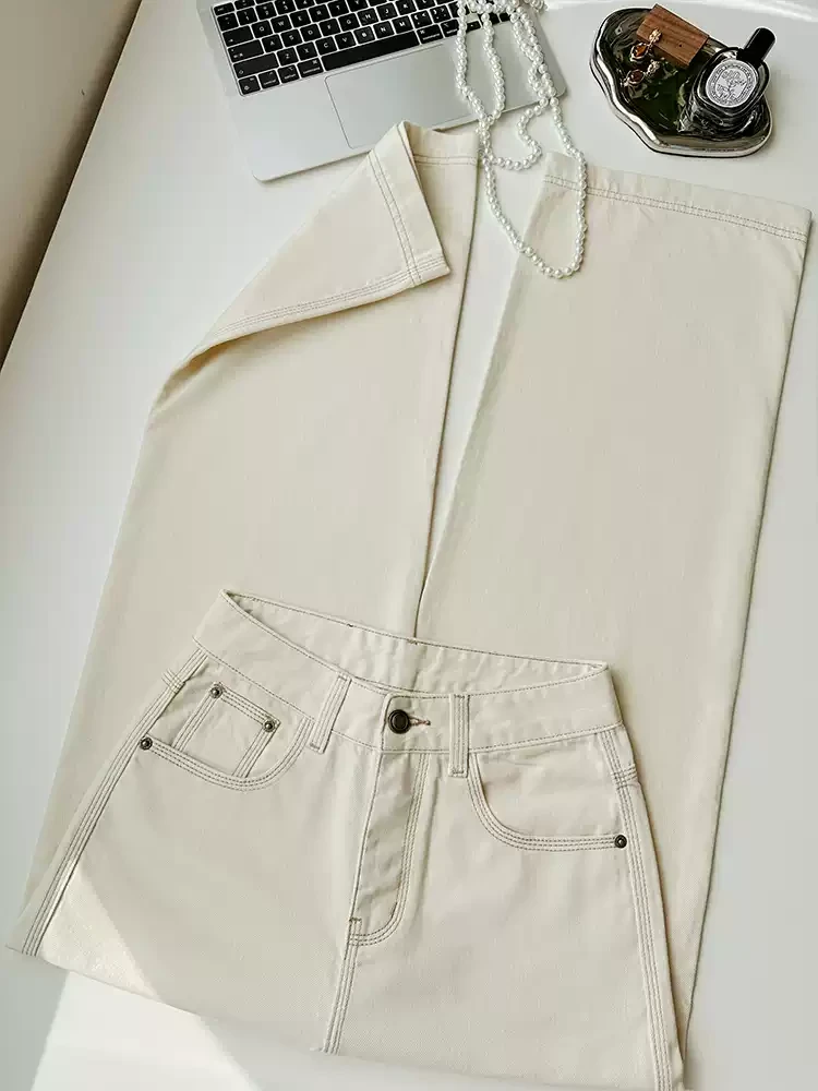 1368-立体裁剪 版型超好 牛仔高腰明线长腿遮肉牛仔裤