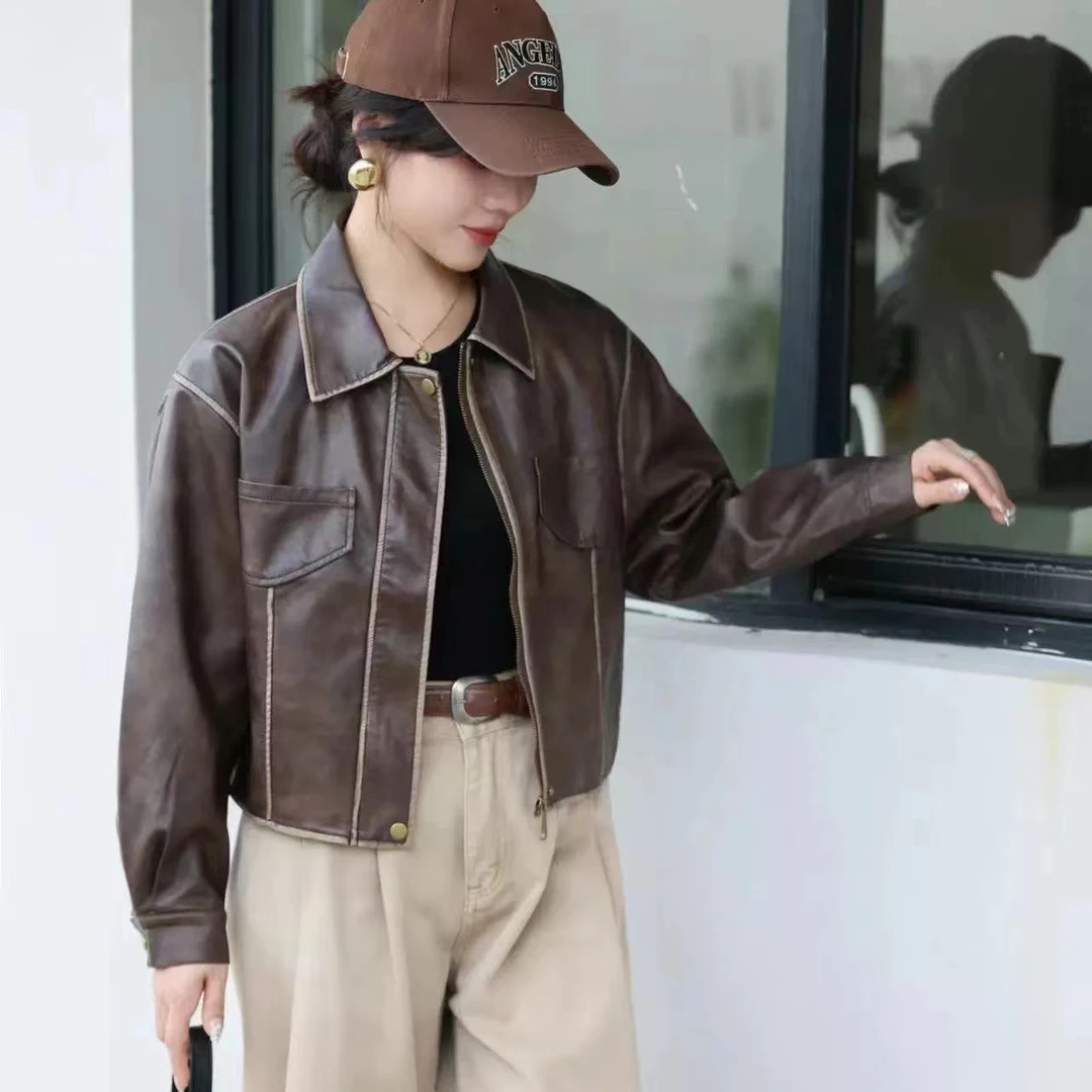 8816-港风皮衣 宽松版型好穿 易打理 短款皮夹克
