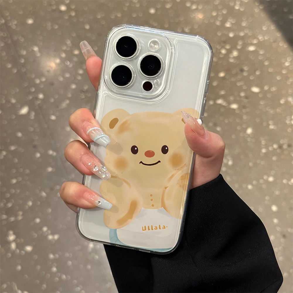 卖萌小熊适用苹果15手机壳iPhone14pro透明12防摔11软壳XXr保护