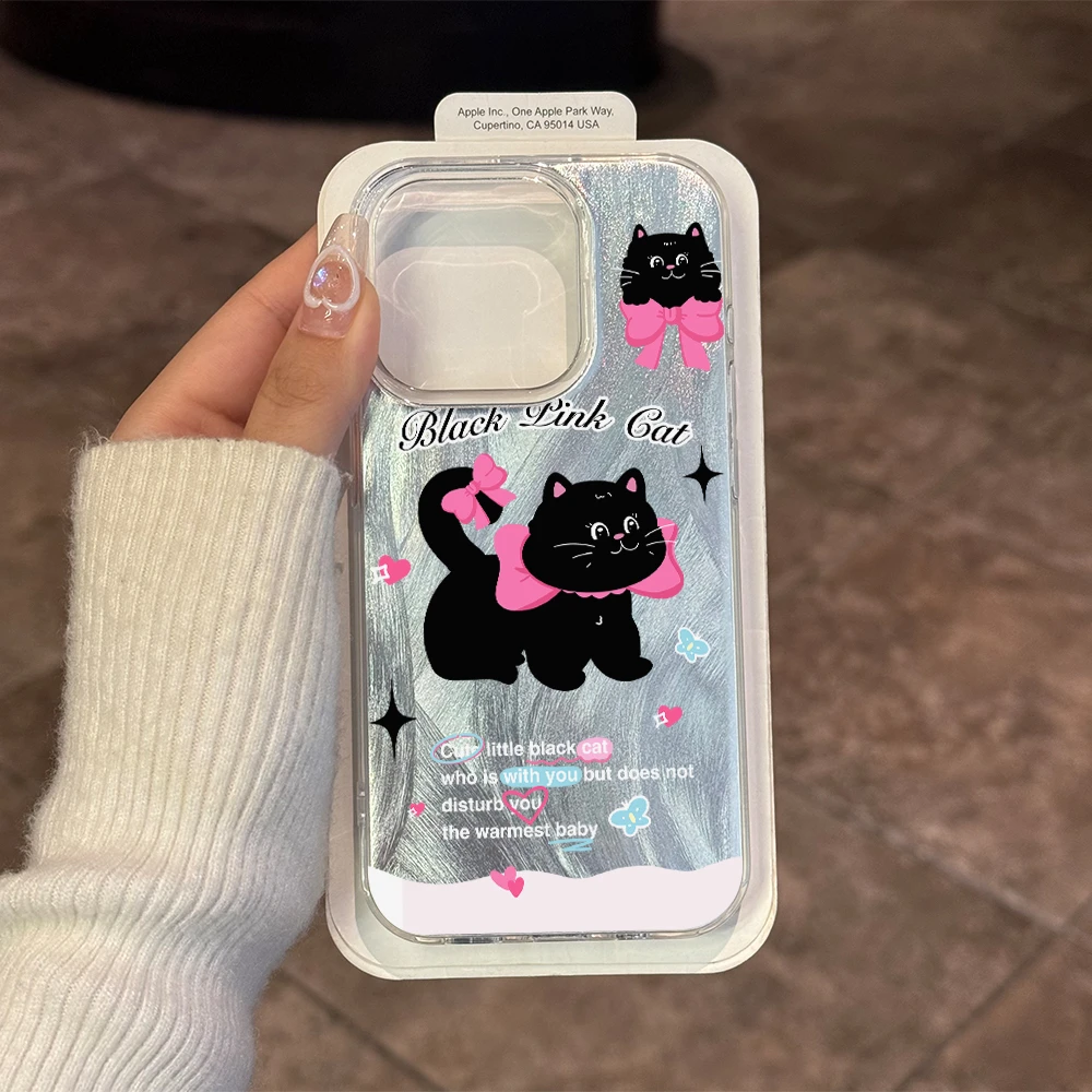 蝴蝶结黑猫适用于iphone15promax13苹果14手机壳vivo华为p70oppo