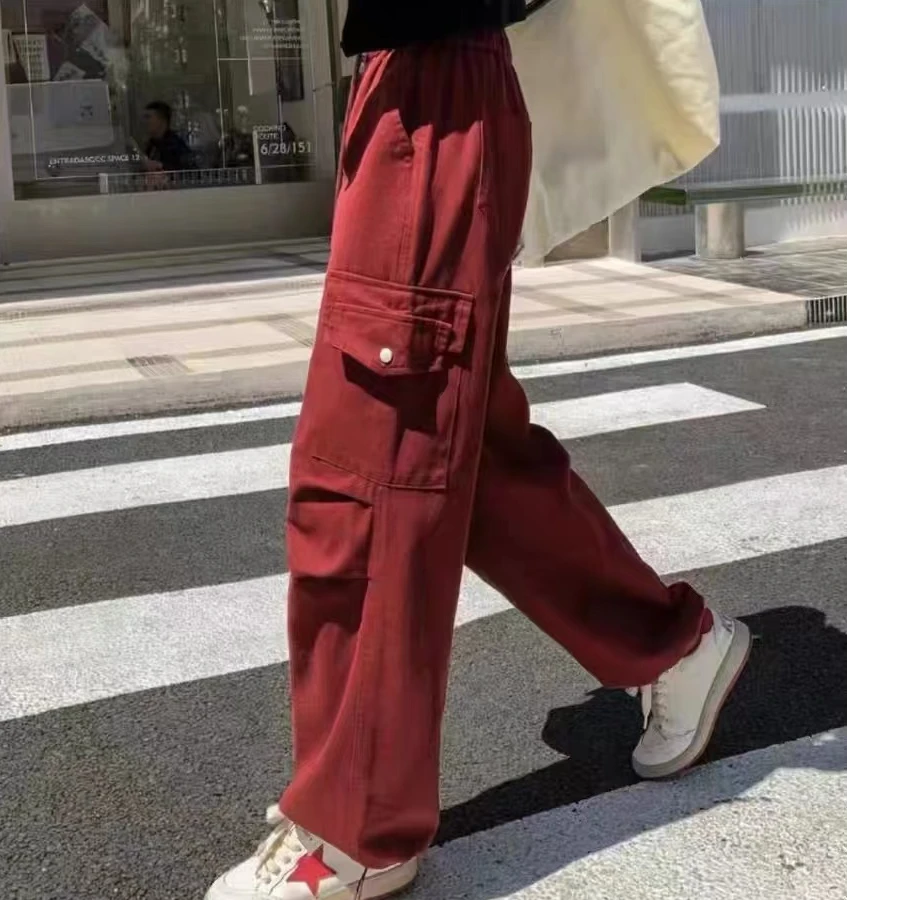 【银基girl】2024秋季新款休闲松紧腰抽绳束脚水洗棉舒适工装裤